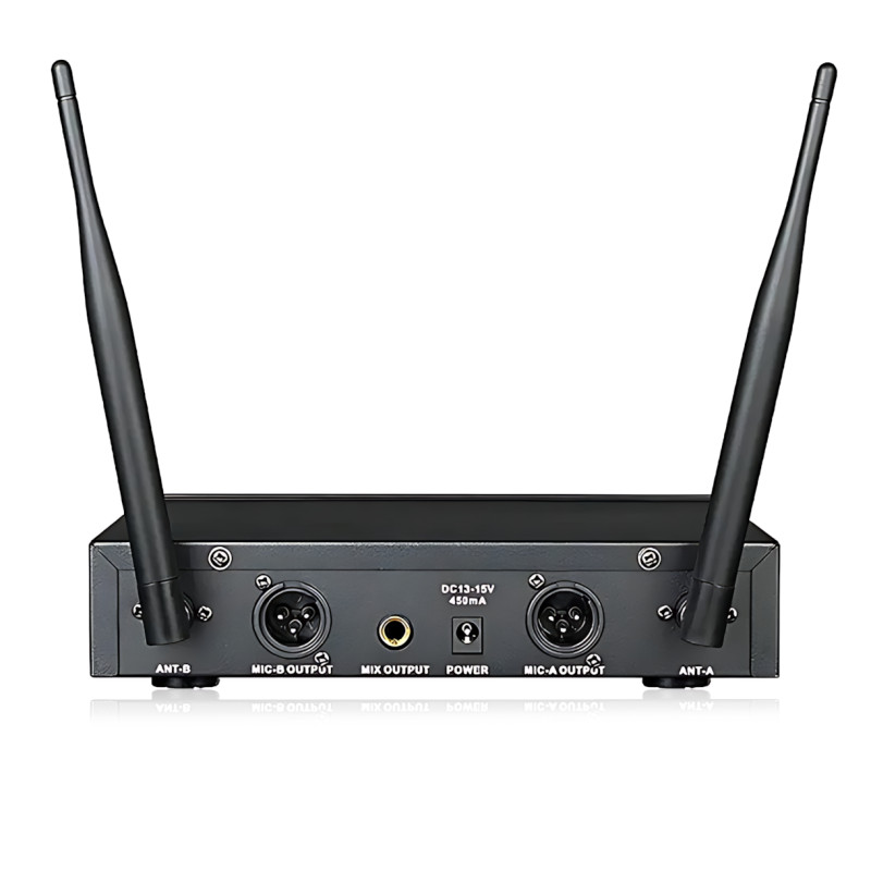 Портативная радиосистема Su-Kam DM-204FX с двумя беспроводными микрофонами, радиомикрофоны с ЖК-дисплеем, до 30 м, S/N фото - 4