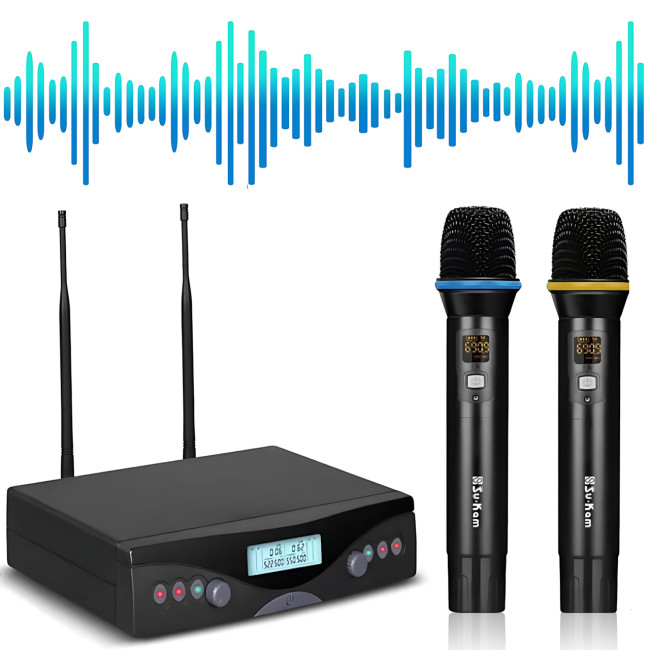 Портативная радиосистема Su-Kam DM-204FX с двумя беспроводными микрофонами, радиомикрофоны с ЖК-дисплеем, до 30 м, S/N