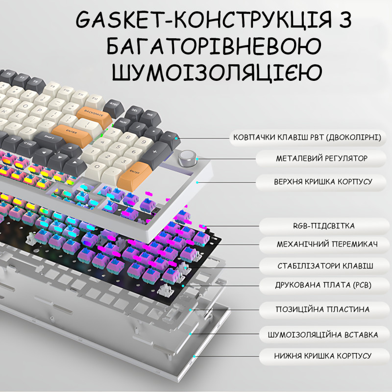 Механическая игровая клавиатура JEDEL KL-114 RGB USB, 96 клавиш, свитчи Drinkey Red, 20 режимов подсветки, кабель 1.6 м, проводная фото - 8