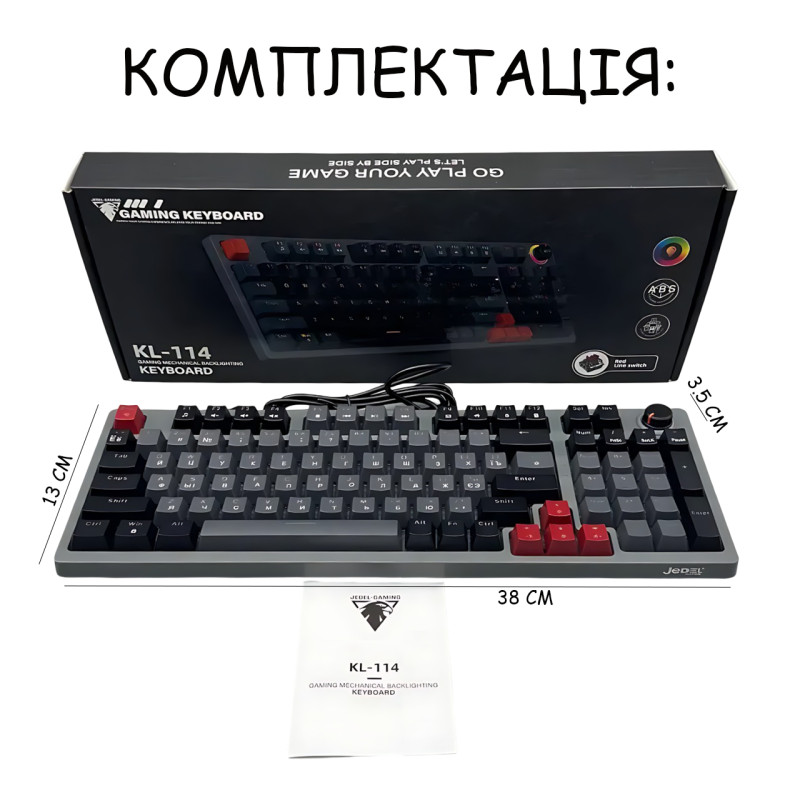 Механическая игровая клавиатура JEDEL KL-114 RGB USB, 96 клавиш, свитчи Drinkey Red, 20 режимов подсветки, кабель 1.6 м, проводная фото - 10