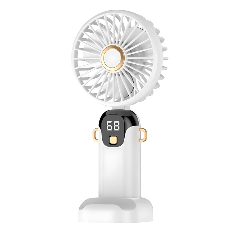 Портативный вентилятор JX-995 с 3 скоростями обдува, LED-дисплеем, USB зарядкой и подставкой для телефона фото - 2