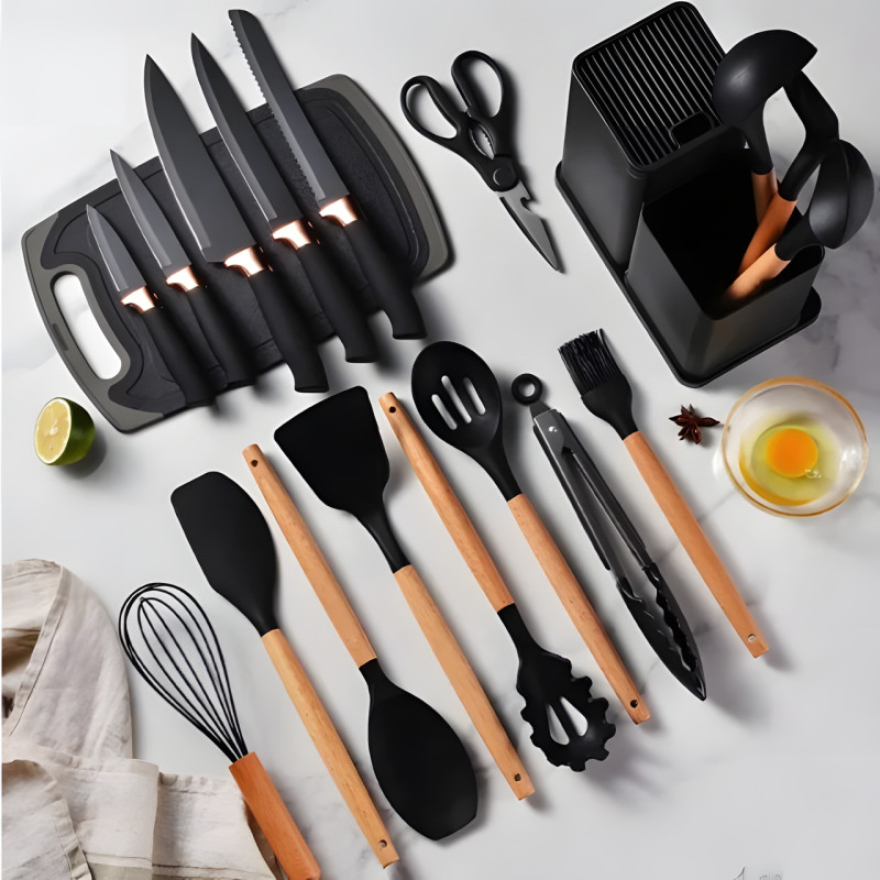 Силиконовый кухонный набор принадлежностей Kitchen stuff 19 предметов BLACK фото - 3