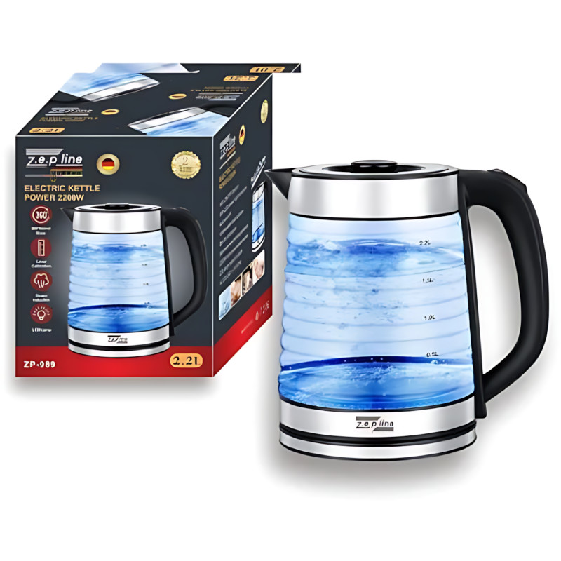 Электрочайник Zepline ZP-989 2,2 л, стеклянный с подсветкой, 2200 Вт, автоотключение, защита от перегрева фото - 52