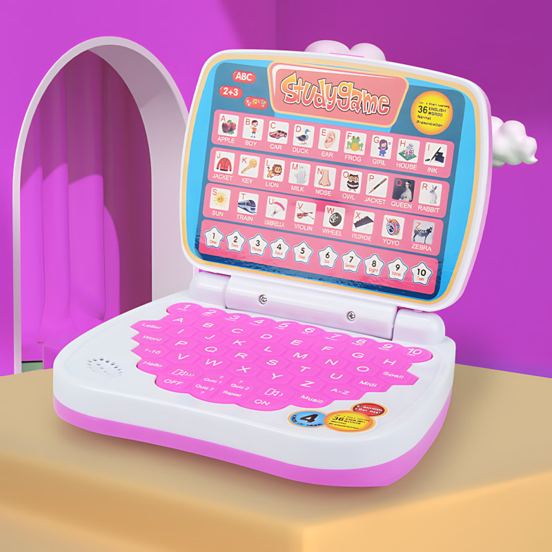 Детский обучающий ноутбук AH-802Y StudyGame для изучения английского языка, розовый фото - 6