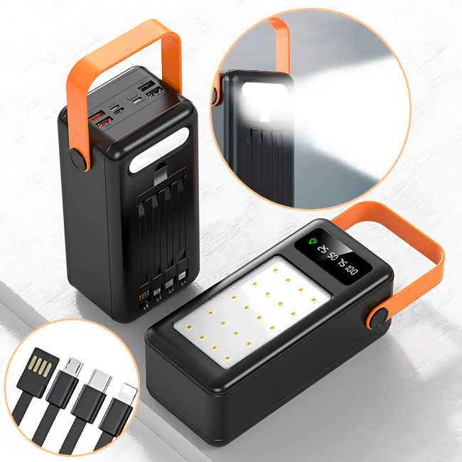 Power Bank AND YM-638 CX на солнечной батарее 100000 mAh с USB и встроенными кабелями