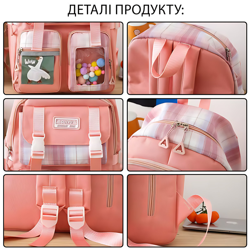 Шкільний набір 5 в 1 Каченя і Кулі MFG-2-618: рюкзак, сумка, пенал, клатч і мішечок Рожевий фото - 8