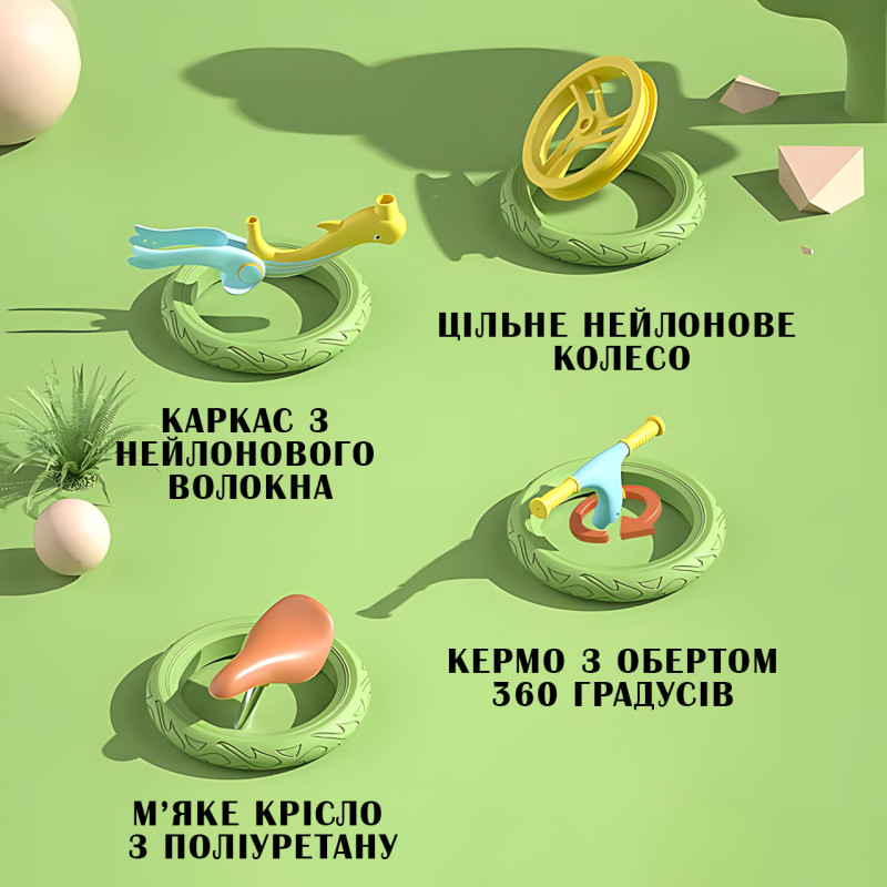 Велобег с дельфином BA03, складной беговел от 2 до 5 лет, надувные колеса 12'', нагрузка до 40 кг, вес 4 кг фото - 5