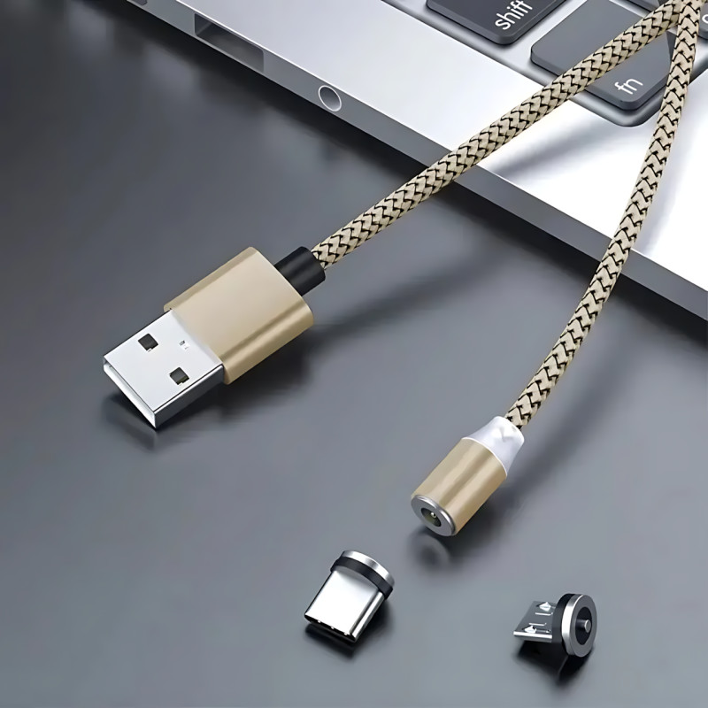 Магнітний кабель 3в1 X-Cable Magnetic М3 Lightning/MicroUSB/Type-C, 1 м, 2A, в обплетенні, золотистий фото - 3