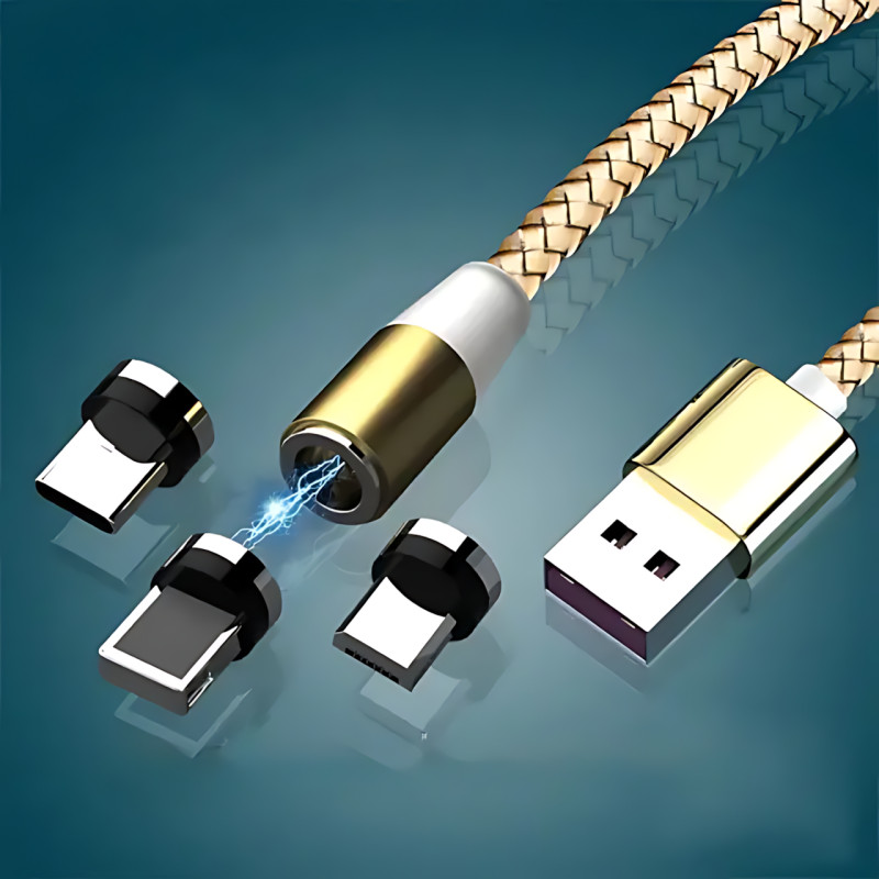 Магнітний кабель 3в1 X-Cable Magnetic М3 Lightning/MicroUSB/Type-C, 1 м, 2A, в обплетенні, золотистий фото - 4