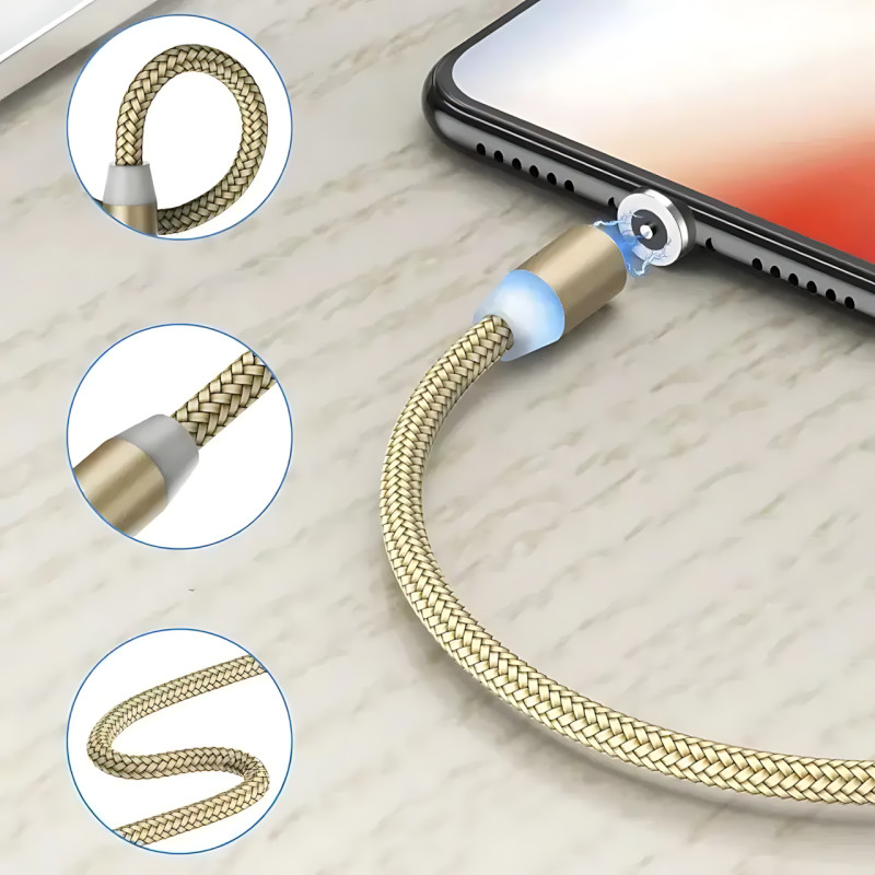 Магнітний кабель 3в1 X-Cable Magnetic М3 Lightning/MicroUSB/Type-C, 1 м, 2A, в обплетенні, золотистий фото - 5