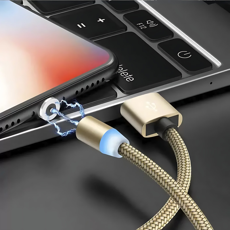 Магнітний кабель 3в1 X-Cable Magnetic М3 Lightning/MicroUSB/Type-C, 1 м, 2A, в обплетенні, золотистий фото - 6
