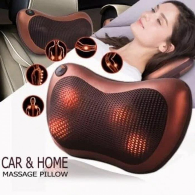 Портативный роликовый массажер в авто и для дома HOME CAR MASAGE PILLOW, массажная подушка, коричнев