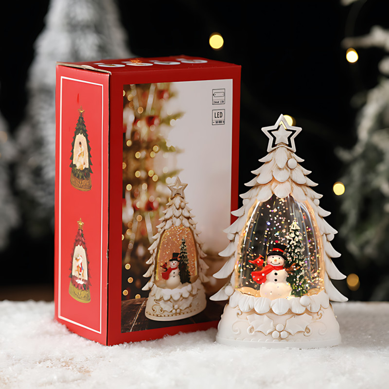 Ночник &laquo;Рождественская ёлка&raquo; SN27 &mdash; LED подсветка 3500K, блёстки, фигурки, тёплый белый свет, 14 см, питание от батареек, белый фото - 10