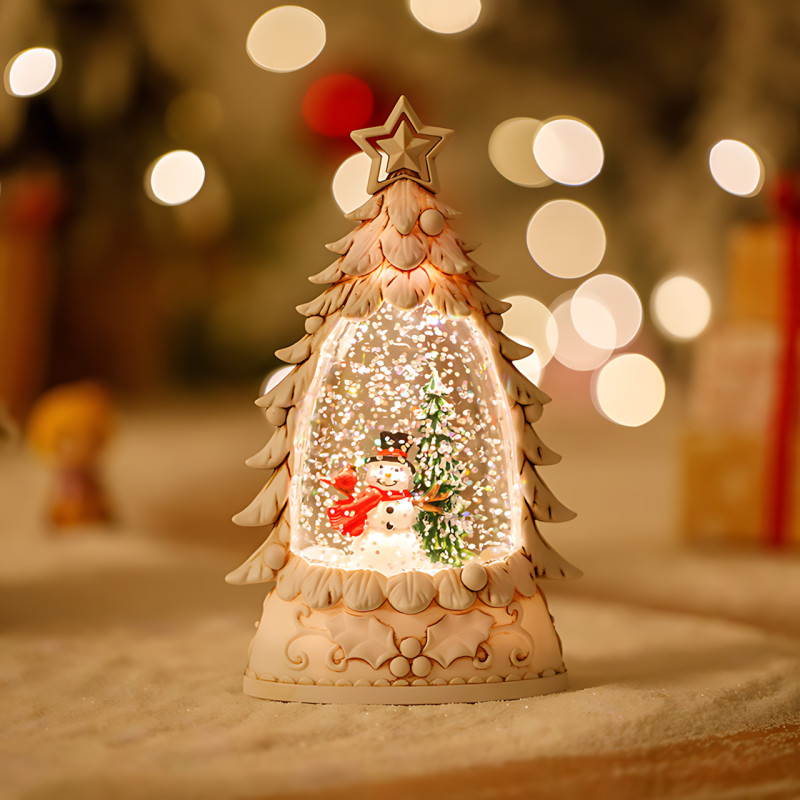 Ночник &laquo;Рождественская ёлка&raquo; SN27 &mdash; LED подсветка 3500K, блёстки, фигурки, тёплый белый свет, 14 см, питание от батареек, белый фото - 7