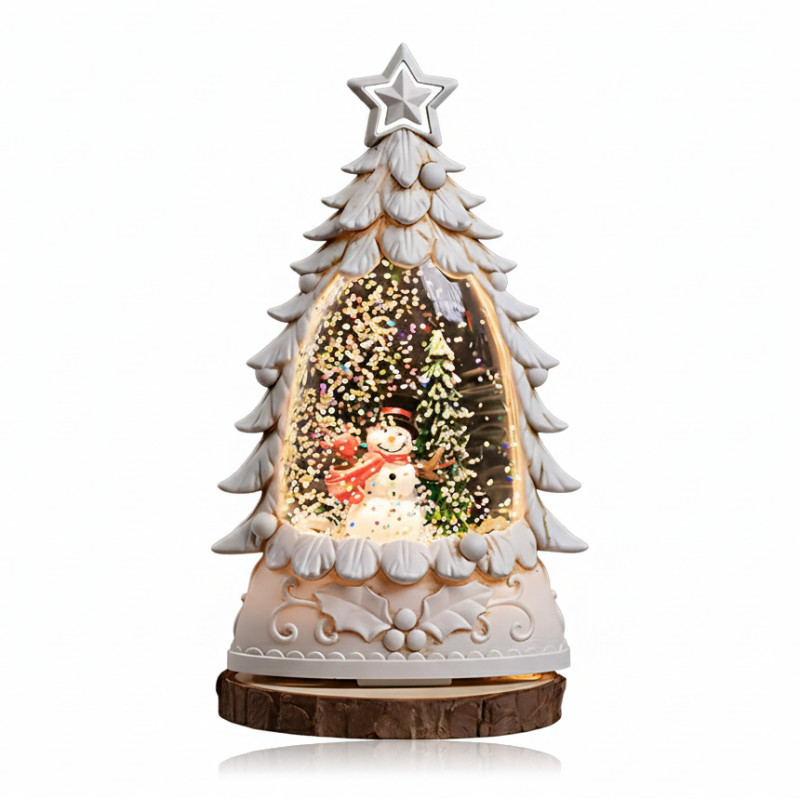 Ночник &laquo;Рождественская ёлка&raquo; SN27 &mdash; LED подсветка 3500K, блёстки, фигурки, тёплый белый свет, 14 см, питание от батареек, белый фото - 2