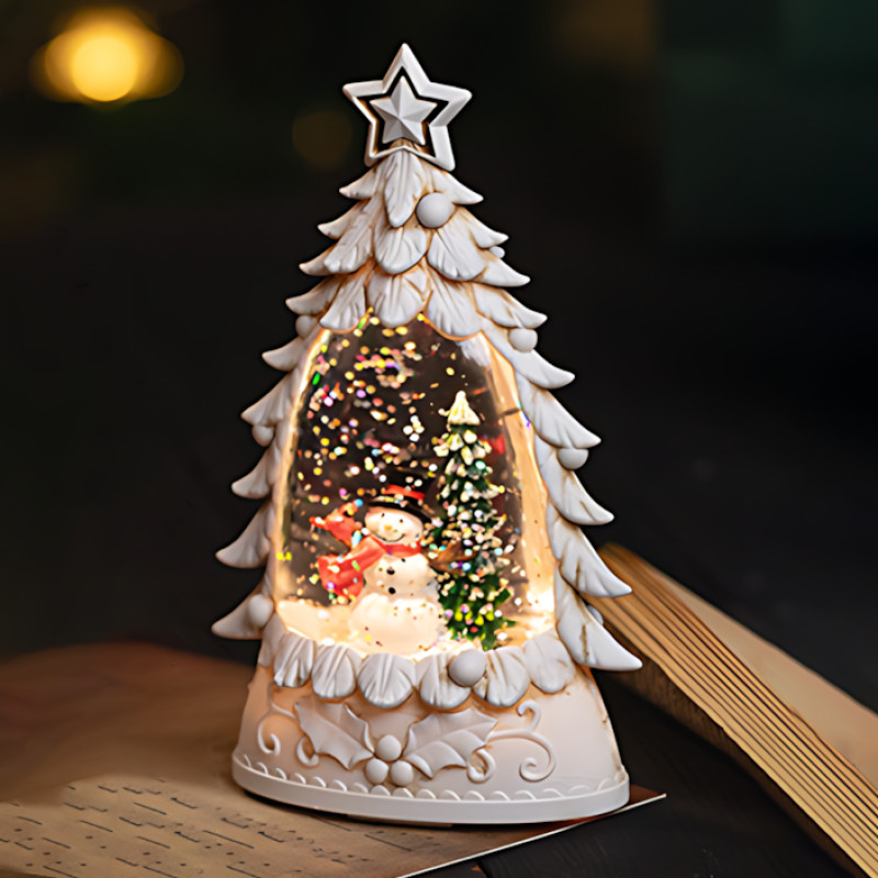 Ночник &laquo;Рождественская ёлка&raquo; SN27 &mdash; LED подсветка 3500K, блёстки, фигурки, тёплый белый свет, 14 см, питание от батареек, белый фото - 6