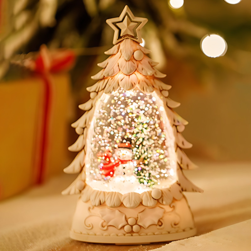 Ночник &laquo;Рождественская ёлка&raquo; SN27 &mdash; LED подсветка 3500K, блёстки, фигурки, тёплый белый свет, 14 см, питание от батареек, белый фото - 8