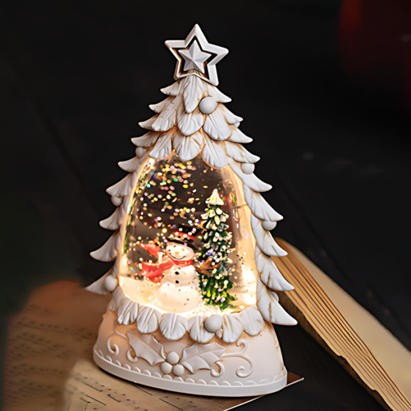 Ночник &laquo;Рождественская ёлка&raquo; SN27 &mdash; LED подсветка 3500K, блёстки, фигурки, тёплый белый свет, 14 см, питание от батареек, белый фото - 4