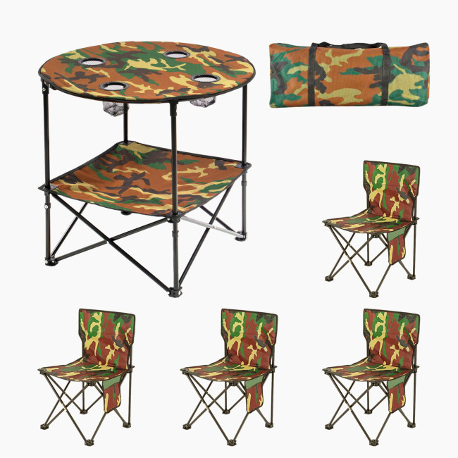 Туристичний набір меблів Grand Picnic GP4264, розкладний стіл та 4 стільці, камуфляж, у чохлі