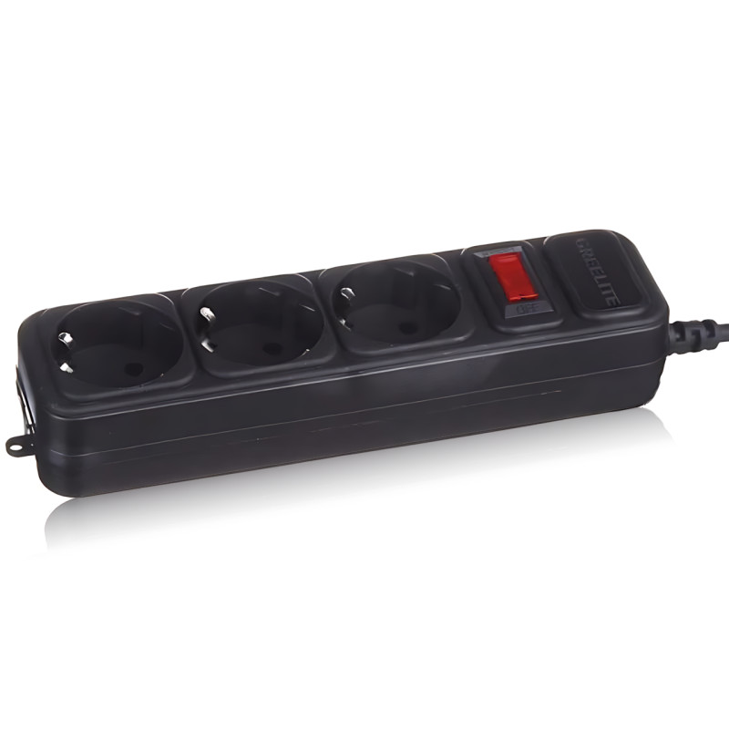 Мережевий фільтр GRELITE SP3, подовжувач на 3 розетки з вимикачем, 1.8 м, 2500 Вт, заземлення, захист від перенапруги, чорний фото - 3