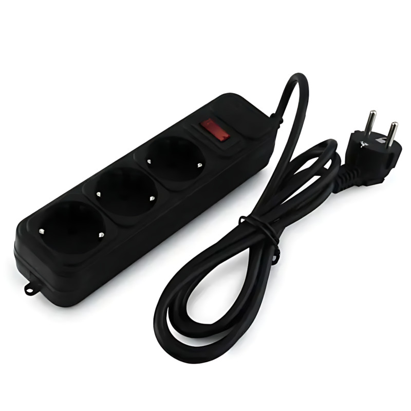 Мережевий фільтр GRELITE SP3, подовжувач на 3 розетки з вимикачем, 1.8 м, 2500 Вт, заземлення, захист від перенапруги, чорний фото - 5