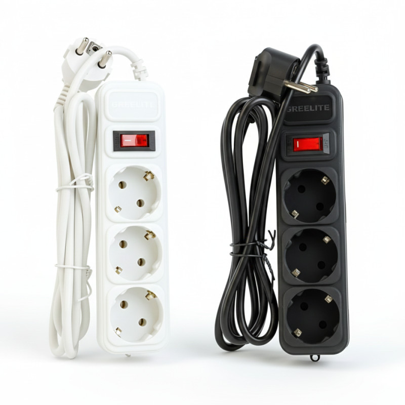 Мережевий фільтр GRELITE SP3, подовжувач на 3 розетки з вимикачем, 1.8 м, 2500 Вт, заземлення, захист від перенапруги, чорний фото - 6