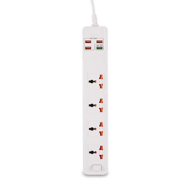 Мережевий фільтр-подовжувач BKL03-3 на 4 вилки, 4 USB, 2500 Вт, EU