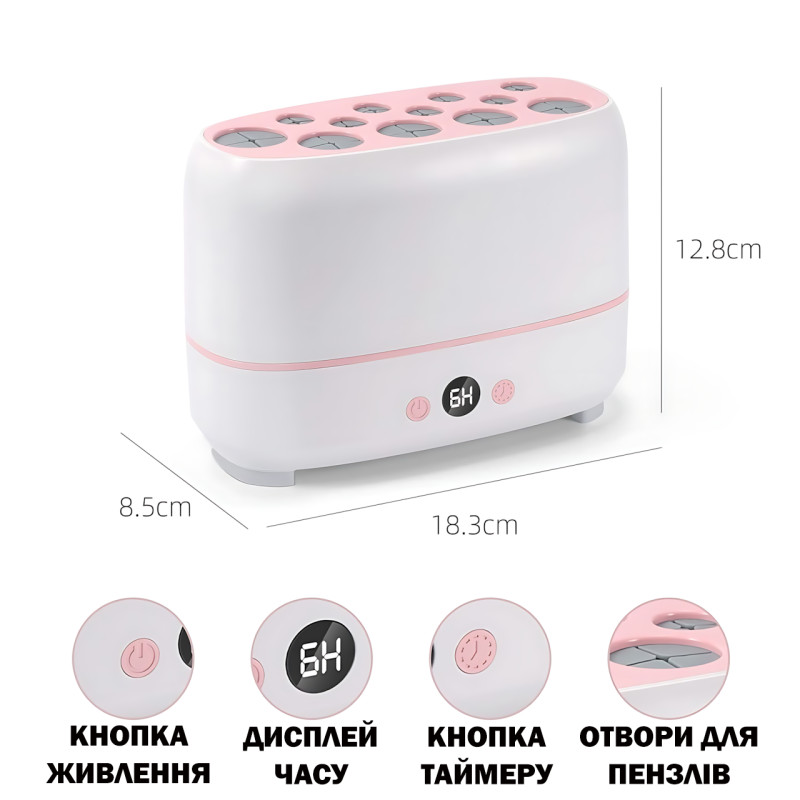 Сушилка для кистей для макияжа RD-1809 на 12 кистей, электрическая, с таймером фото - 7