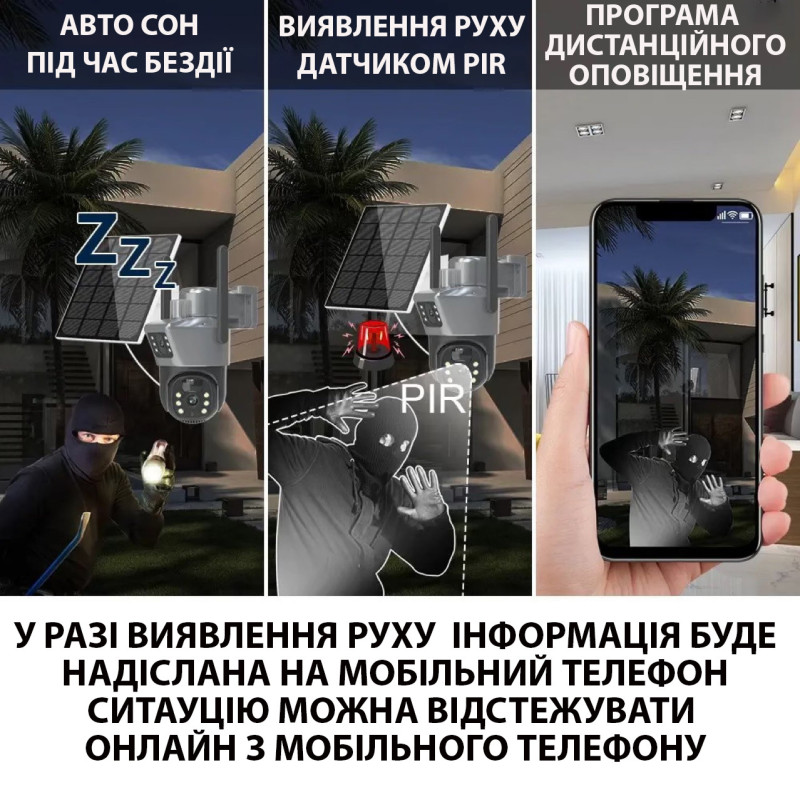 Уличная поворотная WiFi цифровая камера видеонаблюдения с солнечной панелью, 4G с двумя линзами, SOLAR фото - 4