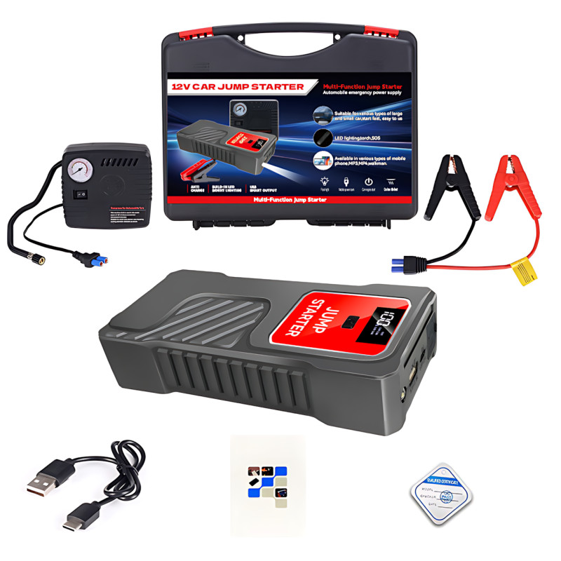 Пускозарядний пристрій для автомобіля 12 В з компресором Jump Starter, 300 А/600 А, power bank 5/12/16 В, LED-ліхтар фото - 10