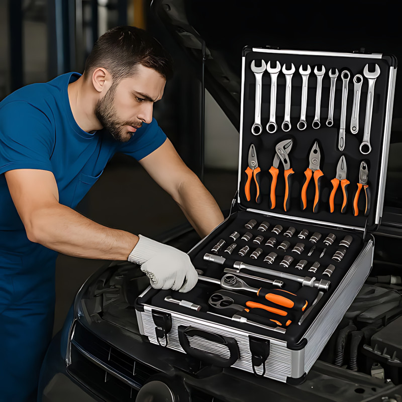 Професійний набір інструментів Tool Set 235 в алюмінієвій валізі на колесах, хромо-ванадієва сталь фото - 10