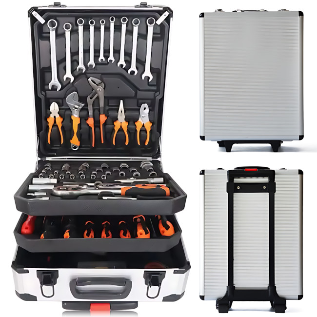 Професійний набір інструментів Tool Set 235 в алюмінієвій валізі на колесах, хромо-ванадієва сталь