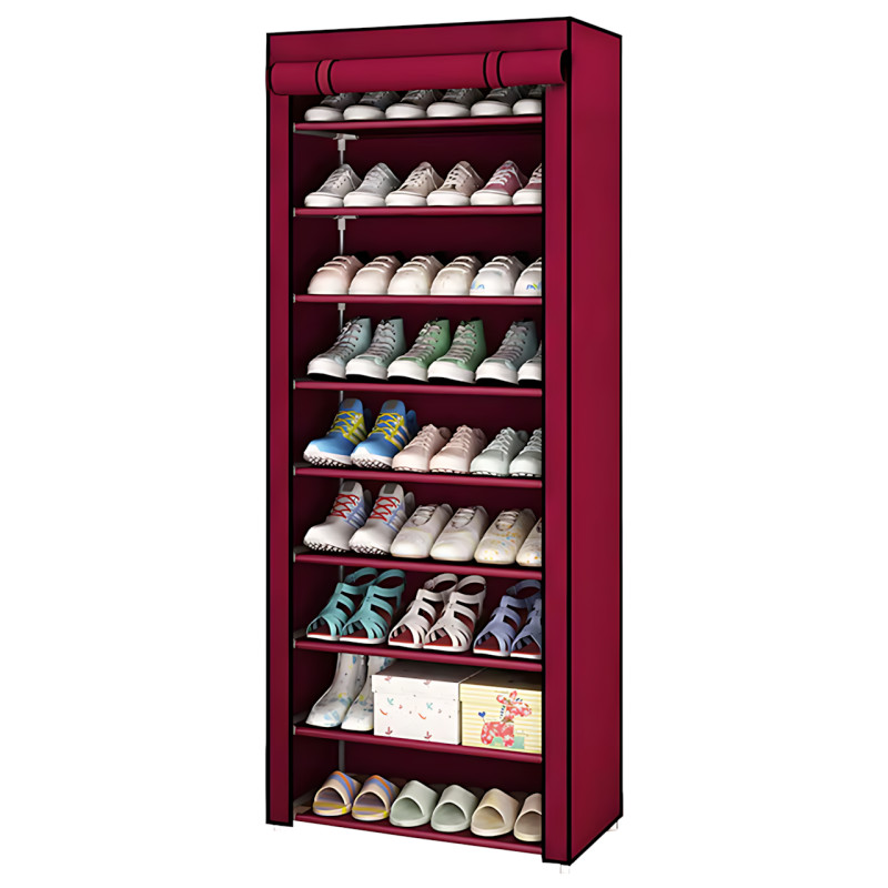 Складной тканевый стеллаж для обуви JBI TOPY, 9 полок, 160×60×30 см, металлический каркас, защита от пыли фото - 3