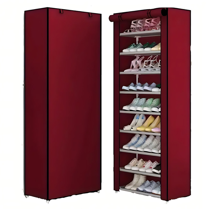 Складной тканевый стеллаж для обуви JBI TOPY, 9 полок, 160×60×30 см, металлический каркас, защита от пыли фото - 2