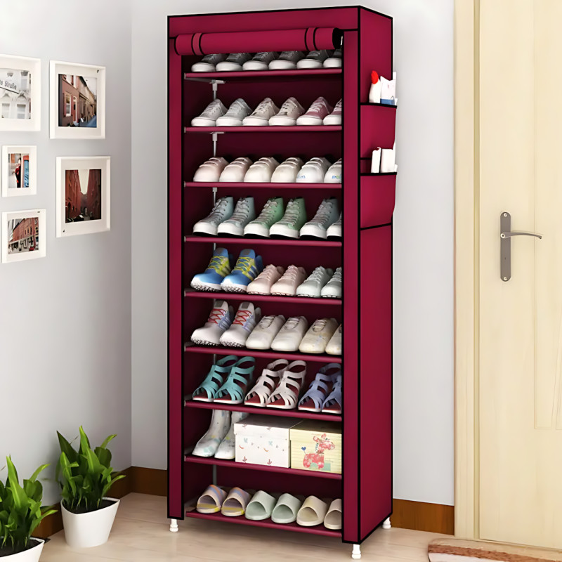 Складной тканевый стеллаж для обуви JBI TOPY, 9 полок, 160×60×30 см, металлический каркас, защита от пыли фото - 10