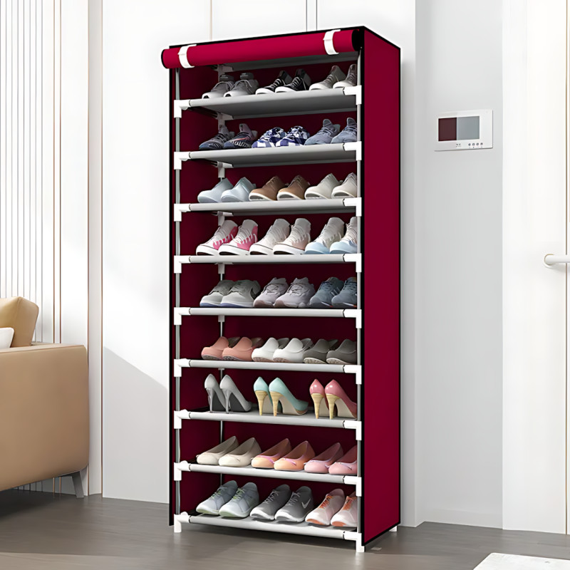 Складной тканевый стеллаж для обуви JBI TOPY, 9 полок, 160×60×30 см, металлический каркас, защита от пыли фото - 9