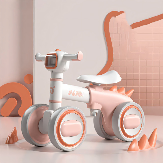 Біговел LS-1005 Bybeo Baby з музикою й підсвіткою, прогулянковий велосипед 1-5 років, 4 колеса, пластик, складаний Рожевий