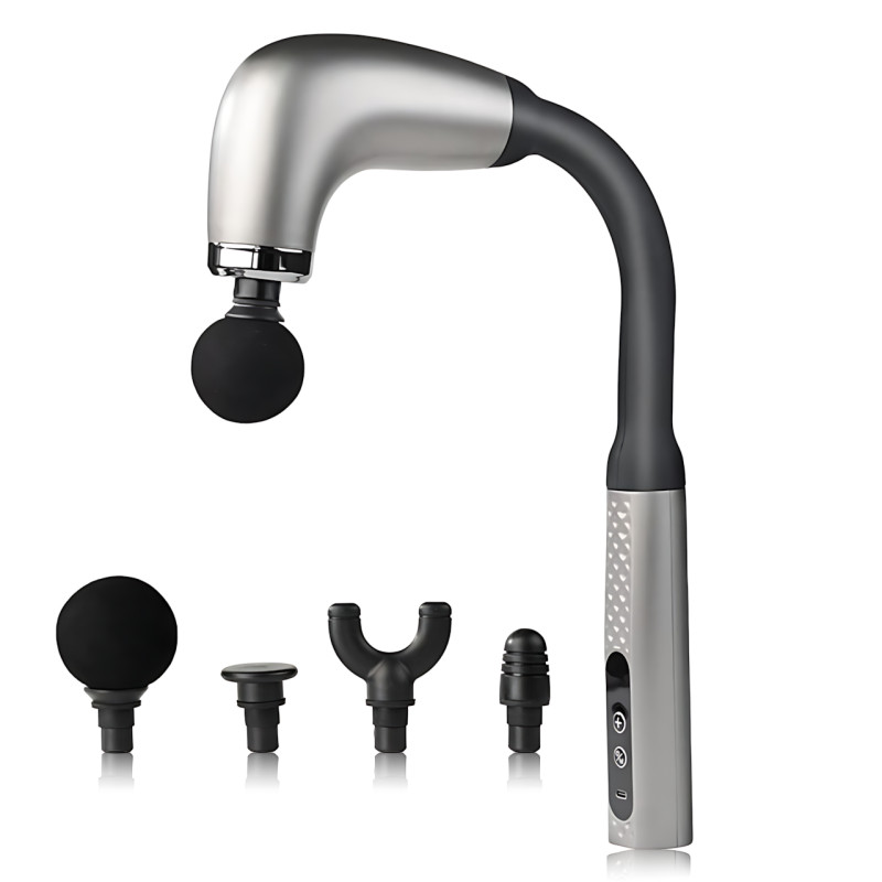 Масажер-пістолет для спини та м'язів із довгою ручкою GB-868, 9 режимів, 4 насадки, РК-дисплей, акумулятор фото - 3