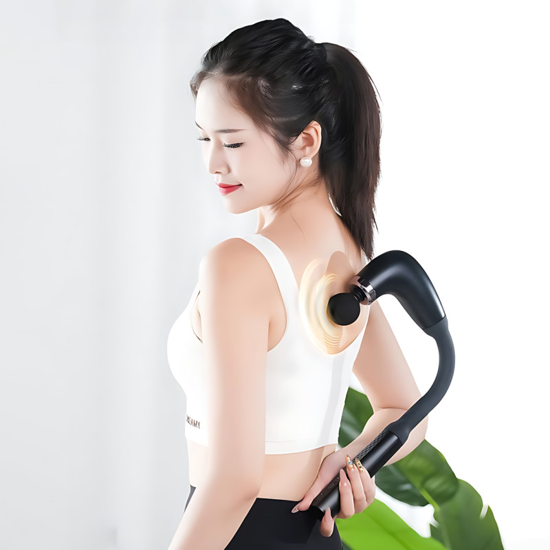 Масажер-пістолет для спини та м'язів із довгою ручкою GB-868, 9 режимів, 4 насадки, РК-дисплей, акумулятор фото - 5