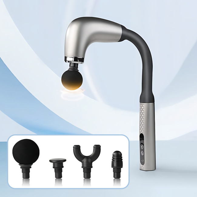 Масажер-пістолет для спини та м'язів із довгою ручкою GB-868, 9 режимів, 4 насадки, РК-дисплей, акумулятор