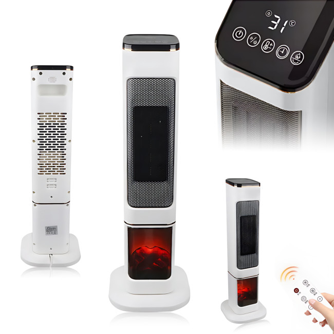 Колонный тепловентилятор Carruzzo Q20K 2000 Вт с имитацией камина, пульт ДУ, таймер, поворот 90&deg;, защита от перегрева