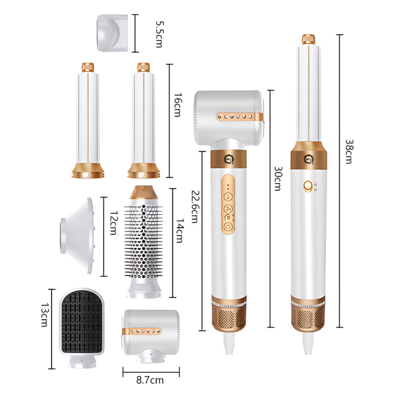 Многофункциональный фен-стайлер 7-в-1 1400 Вт, 110 000 об/мин, ионизация, холодный воздух, 3 температуры (55/75/130&deg;C), 3 скорости фото - 7