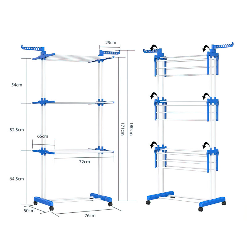Стійка сушарка для одягу Garment rack with wheels 4 ярусу, метал, 180 см висота фото - 6
