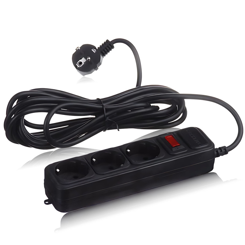 Мережевий фільтр GRELITE SP3, подовжувач на 3 розетки з вимикачем, 1.8 м, 2500 Вт, заземлення, захист від перенапруги, чорний Біли фото - 3