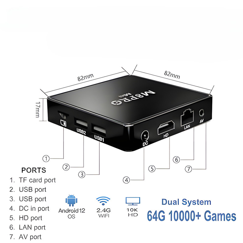 Ігрова приставка M8 Pro Mini Retro Games Box 64 Gb, 15000 Ігор, 2 бездротові джойстики фото - 4