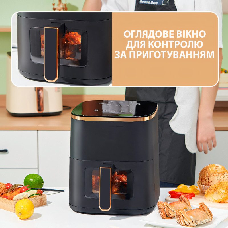 Аерофритюрниця BITEK BT-5335, аерогриль Air Fryer 3500 Вт, чаша 7,5 л, з термостатом і таймером, чорний фото - 3