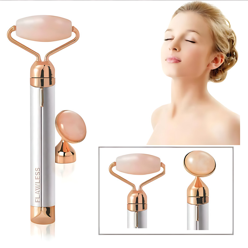Вибромассажер для лица Flawless Contour, массажный контурный кварцевый ролик для лица с 2 насадками фото - 9