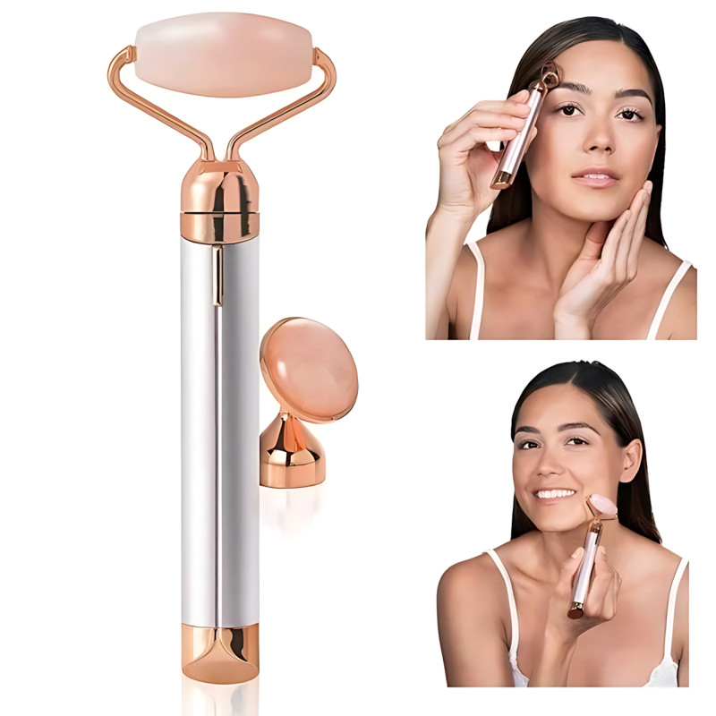 Вибромассажер для лица Flawless Contour, массажный контурный кварцевый ролик для лица с 2 насадками фото - 8
