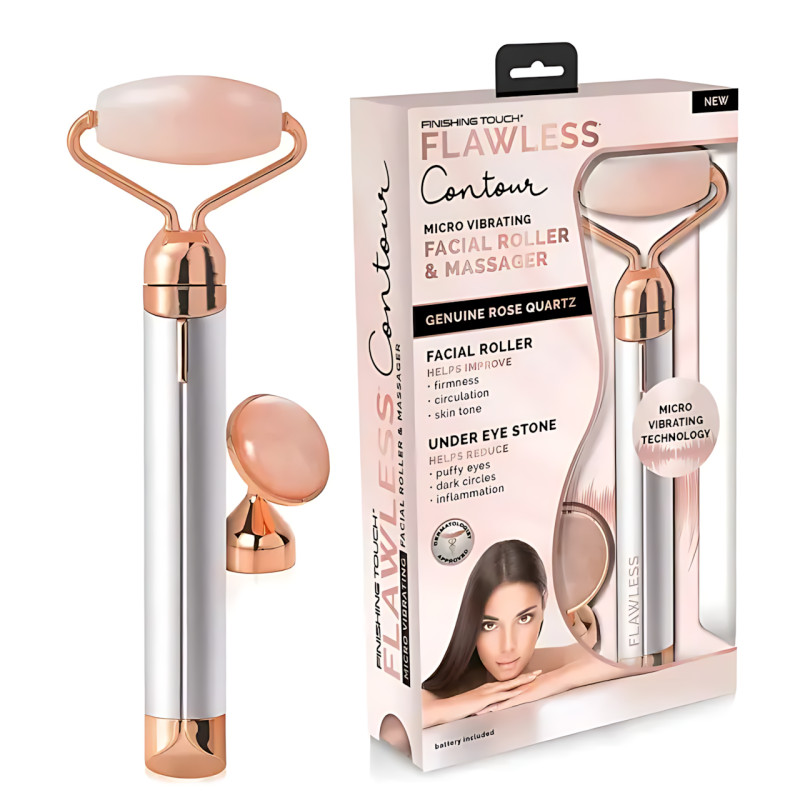 Вибромассажер для лица Flawless Contour, массажный контурный кварцевый ролик для лица с 2 насадками фото - 7