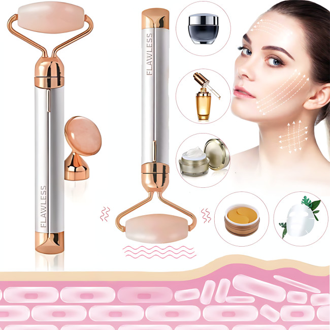 Вибромассажер для лица Flawless Contour, массажный контурный кварцевый ролик для лица с 2 насадками